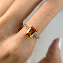 Load image into Gallery viewer, 6 x 8 mm Octagon Cut Yellow Brazilian Citrine with Cz Band Ring
