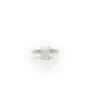 6 x 8 Octagon Cut White Indian Moonstone with Cz Band Ring